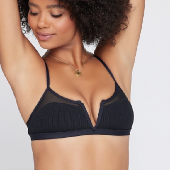 NWOT L*Space Black Ribbed & Mesh Sadie Bikini Top - Picture 2 of 10